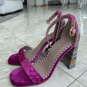 Bright Pink Sequin Strappy Heels
